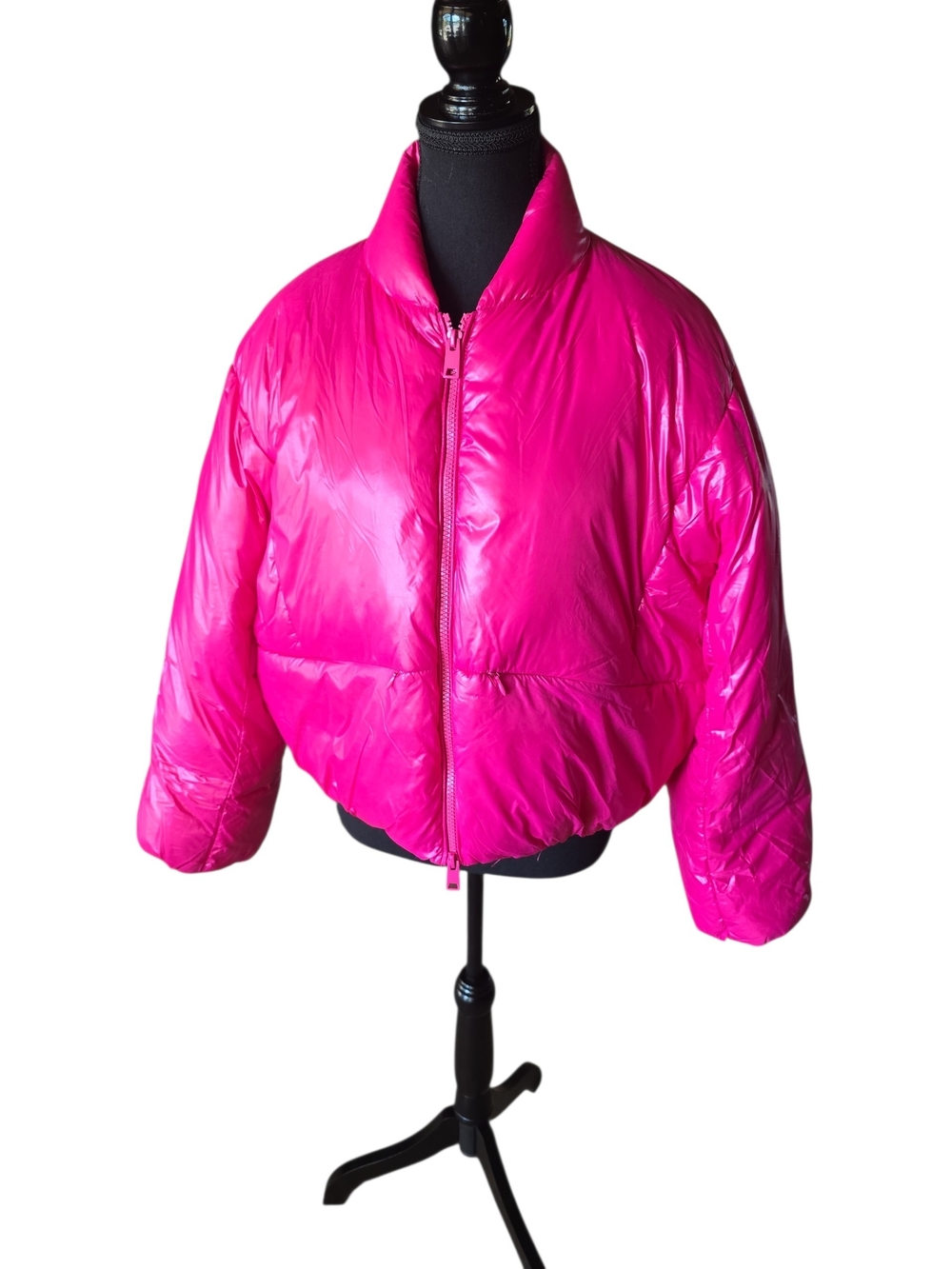 Zara Hot Pink Puffer Bomber Jacket